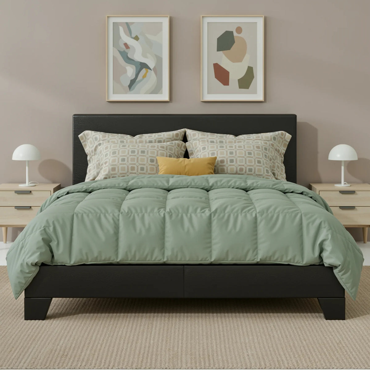 HOOMIC Upholstered Bed Frame With Linen Headboard And Wood Slats