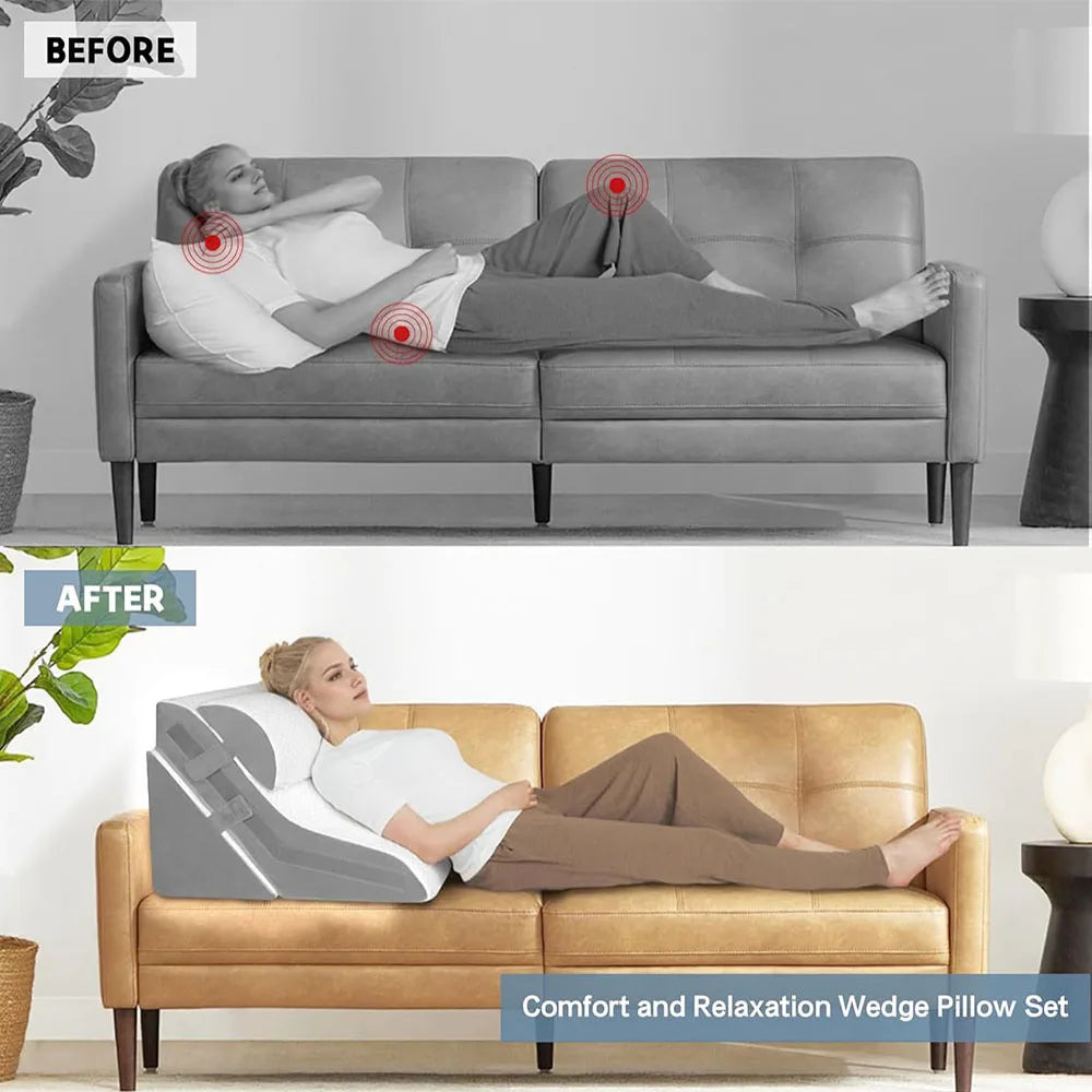 Adjustable Memory Foam Wedge Pillow With Detachable Neck Support