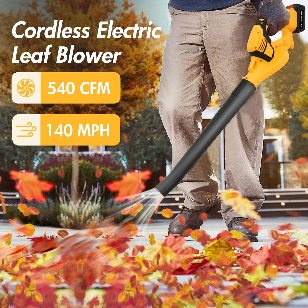 Cordless 21V Brushless Electric Leaf Blower For Yard Cleaning