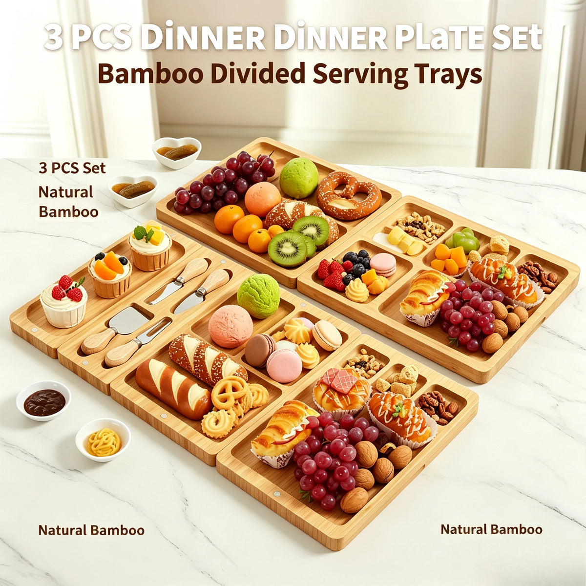 Bamboo Cheese Board Set With Fork And Scoop For Serving