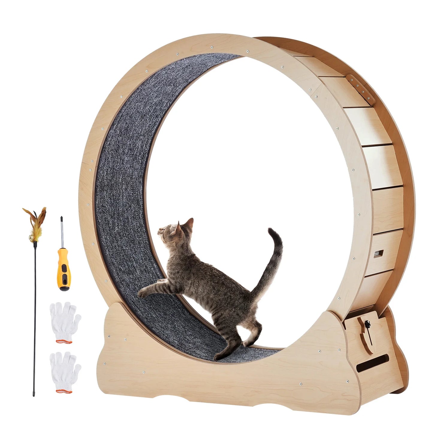 SucceBuy Wooden Cat Exercise Wheel Large Indoor Running Wheel