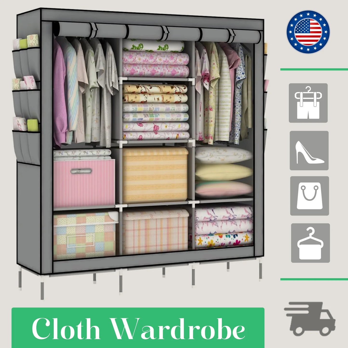 Portable Closet Wardrobe Organizer Storage Rack Nonwoven Fabric