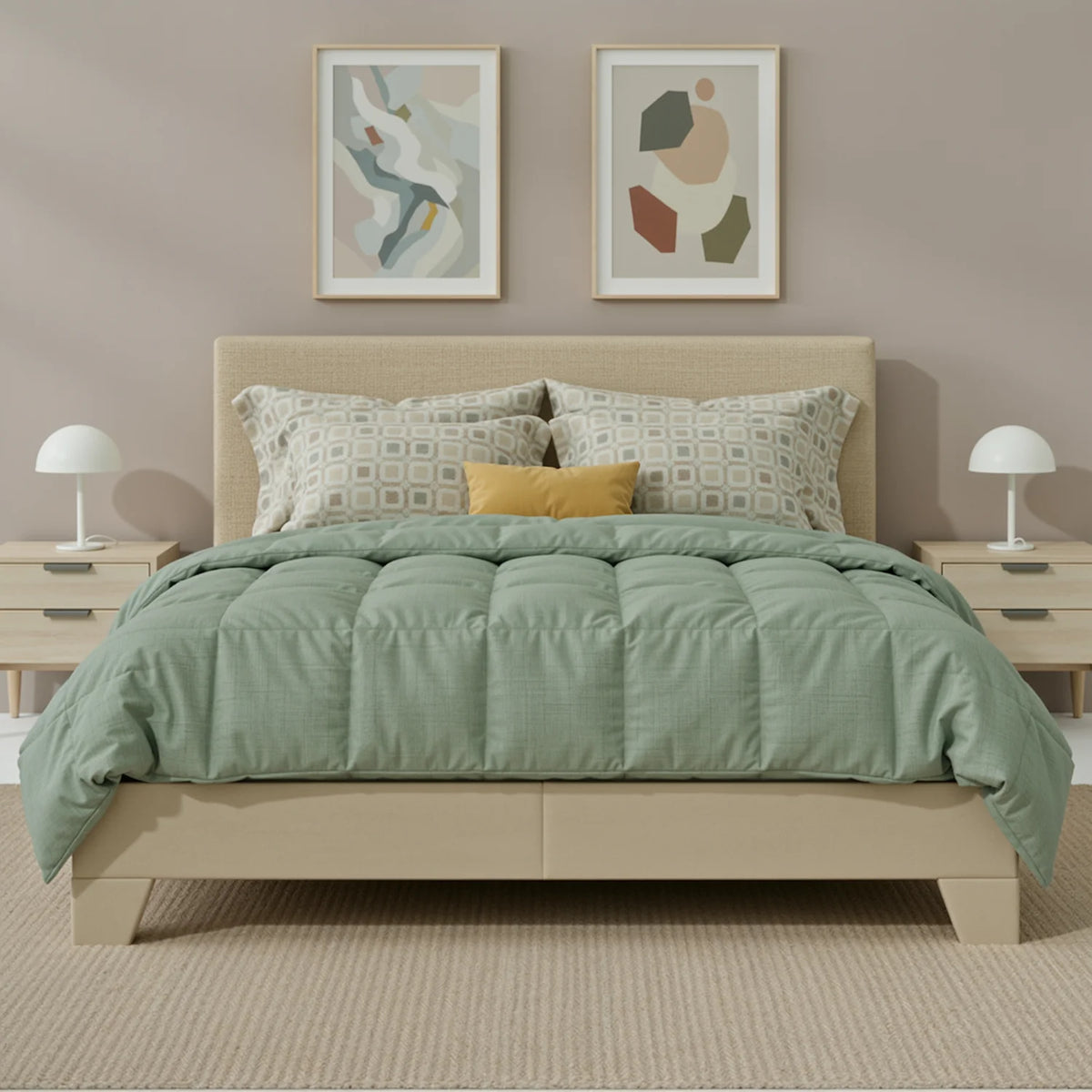 HOOMIC Upholstered Bed Frame With Linen Headboard And Wood Slats
