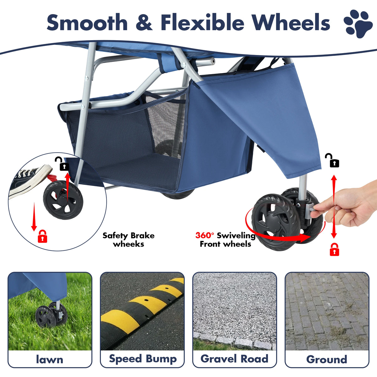 DUMOS Three Wheel Foldable Pet Stroller With Mesh Windows
