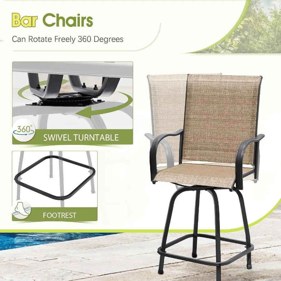 Outdoor Bamboo Patio Swivel Bar Set With Stools And Table