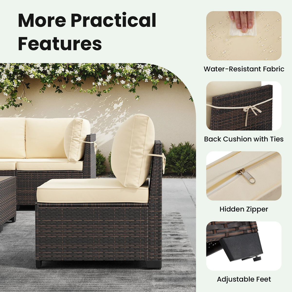 7 Piece Outdoor Rattan Patio Furniture Conversation Set Sectional