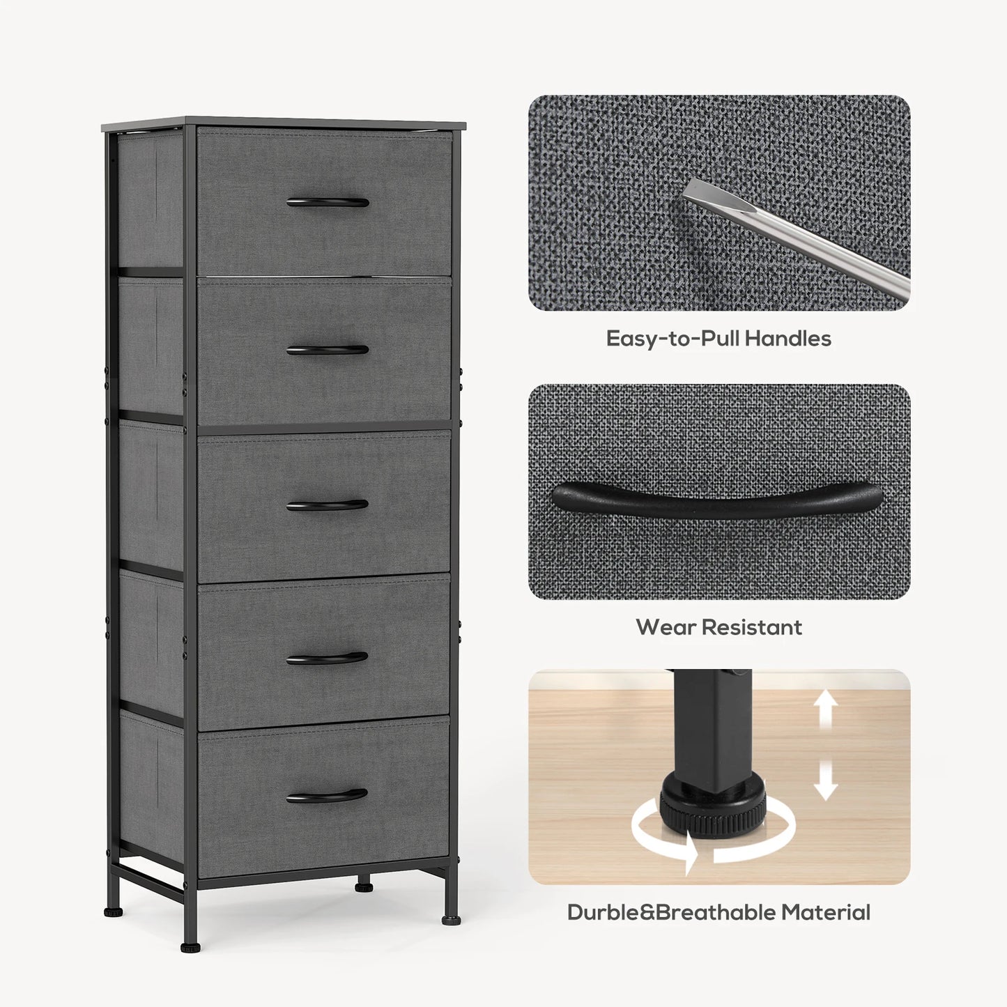 JHK Five Drawer Fabric Cabinet For Living Room Storage
