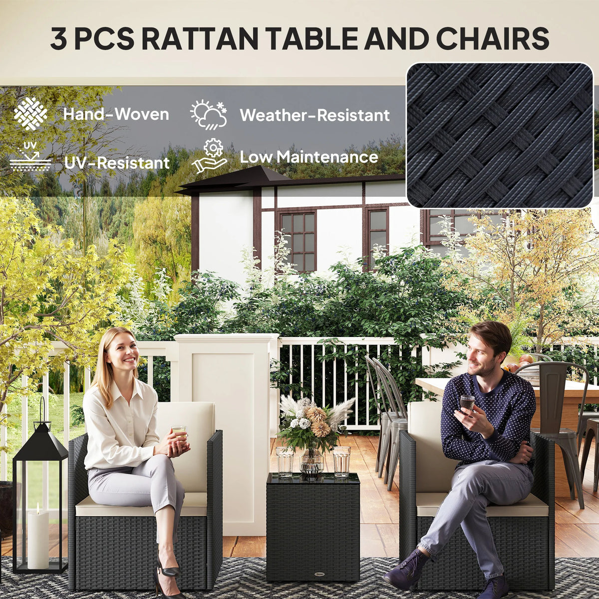 Outsunny Wicker Patio Bistro Furniture Set For Outdoor Seating