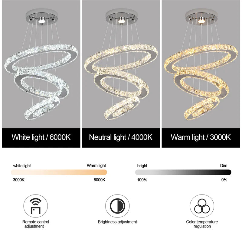 GreeLustr Modern Crystal LED Chandelier With Dimmable Remote