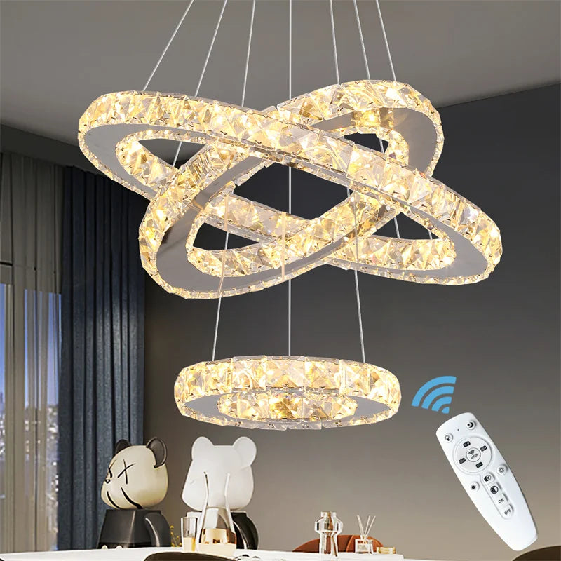 GreeLustr Modern Crystal LED Chandelier With Dimmable Remote