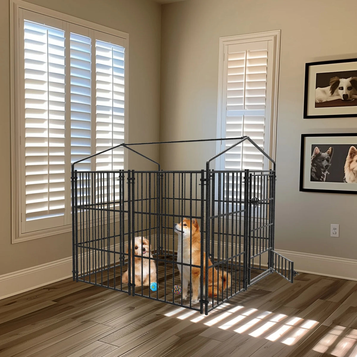 Heavy Duty Outdoor Metal Dog Kennel With Secure Roof Enclosure