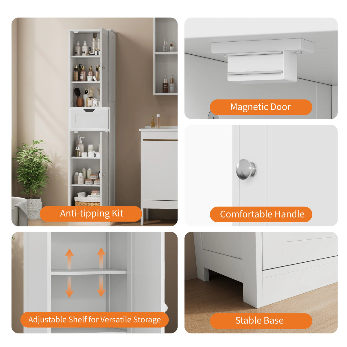 Slim Vertical Bathroom Storage Cabinet With Space Saving Organizer