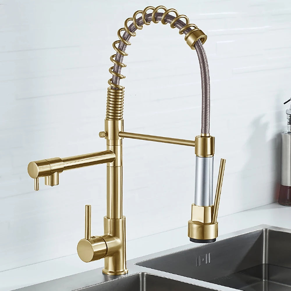 DQOK Spring Pull Down Kitchen Faucet With Dual Spout