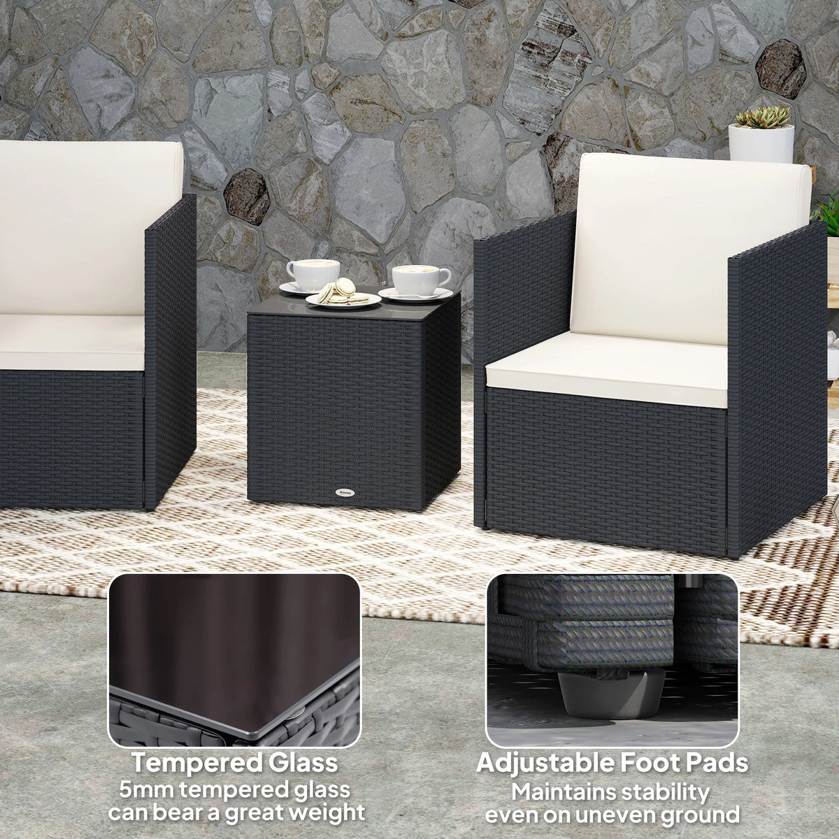 Outsunny Wicker Patio Bistro Furniture Set For Outdoor Seating