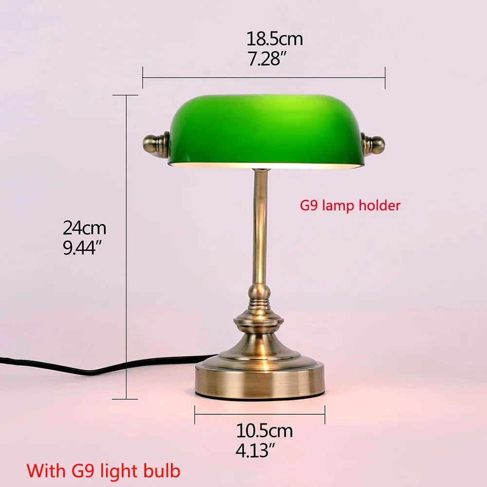 Classic Glass Banker Lamp With Pull Chain E27 Desk Light