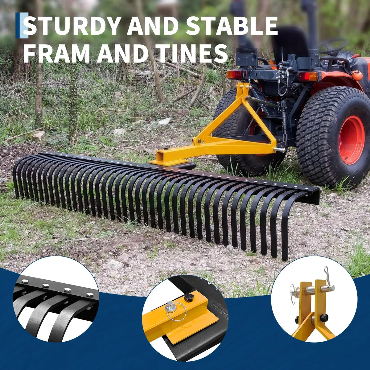 HiMISS Landscape Rake Attachment For Category 1 And 2 Tractors