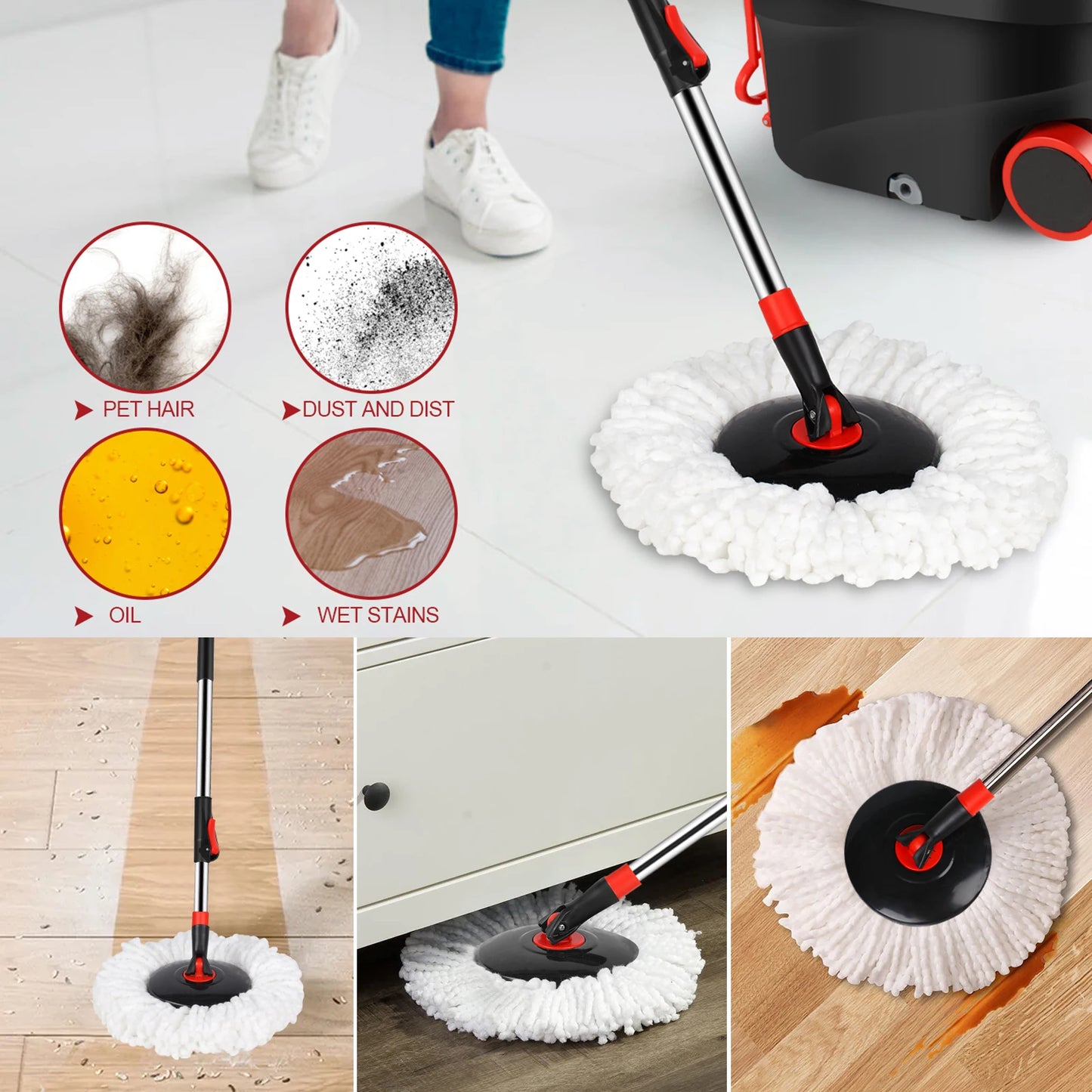 Microfiber Round Spin Mop Replacement Head Refill For Floor Cleaning