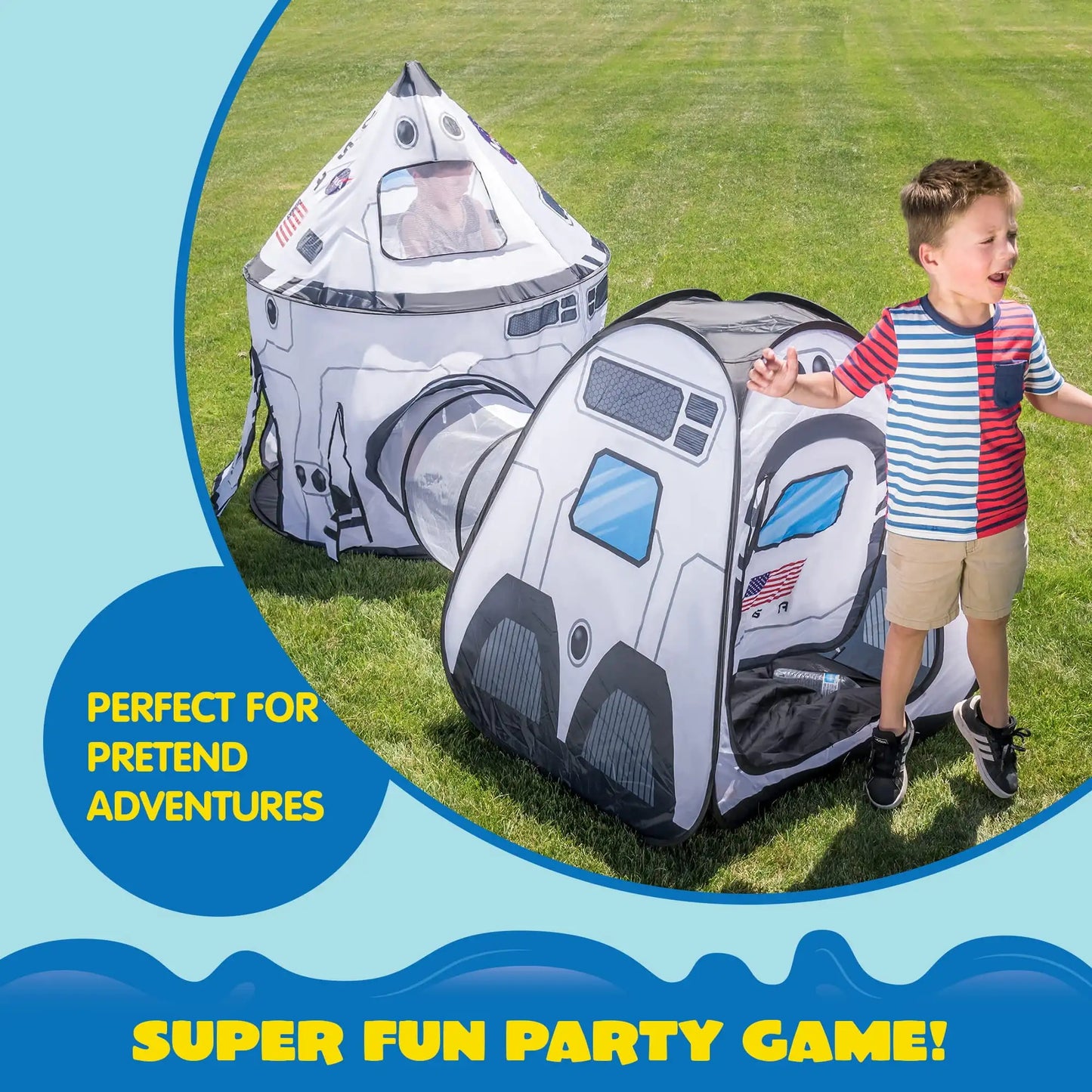 Joyfy Rocket Ship Play Tent Set With Tunnel 3 Piece Kids Playhouse Birthday Gift