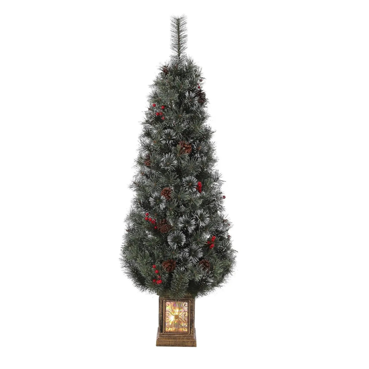 Prelit Christmas Tree With LED Lights And Antique Urn Base