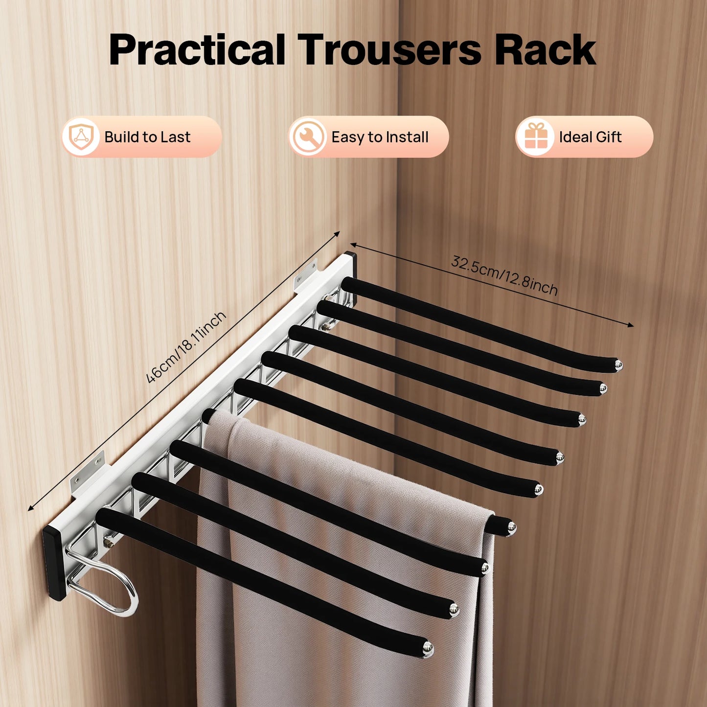 Bymaocar Pull Out Pants Rack 9 Rods Retractable Wardrobe Organizer