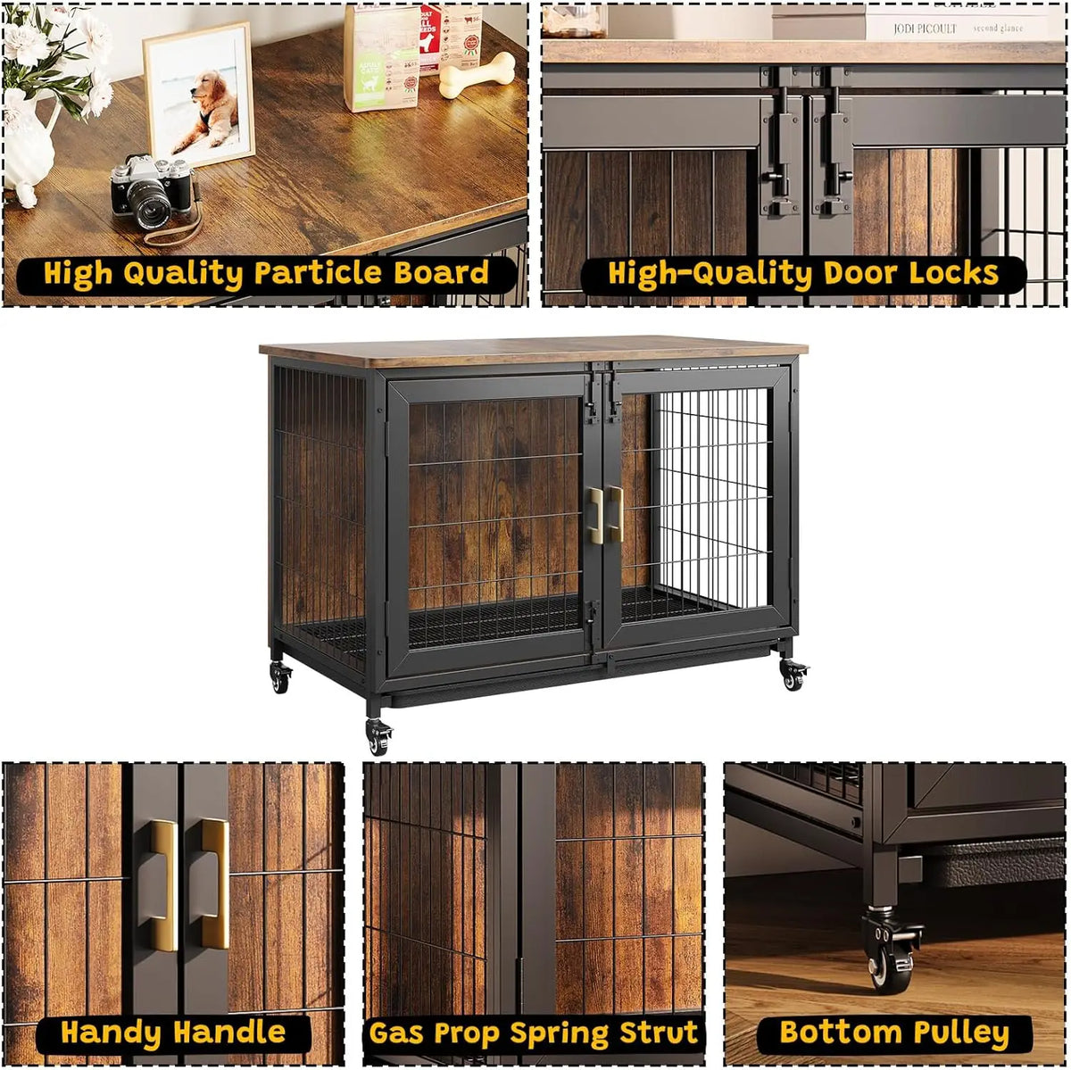 HiMISS Wooden Dog Crate Furniture With Heavy Duty Steel Frame