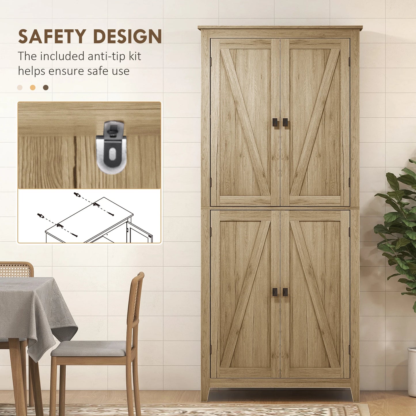 Freestanding Farmhouse Kitchen Pantry Cabinet With 4 Doors Adjustable Shelves