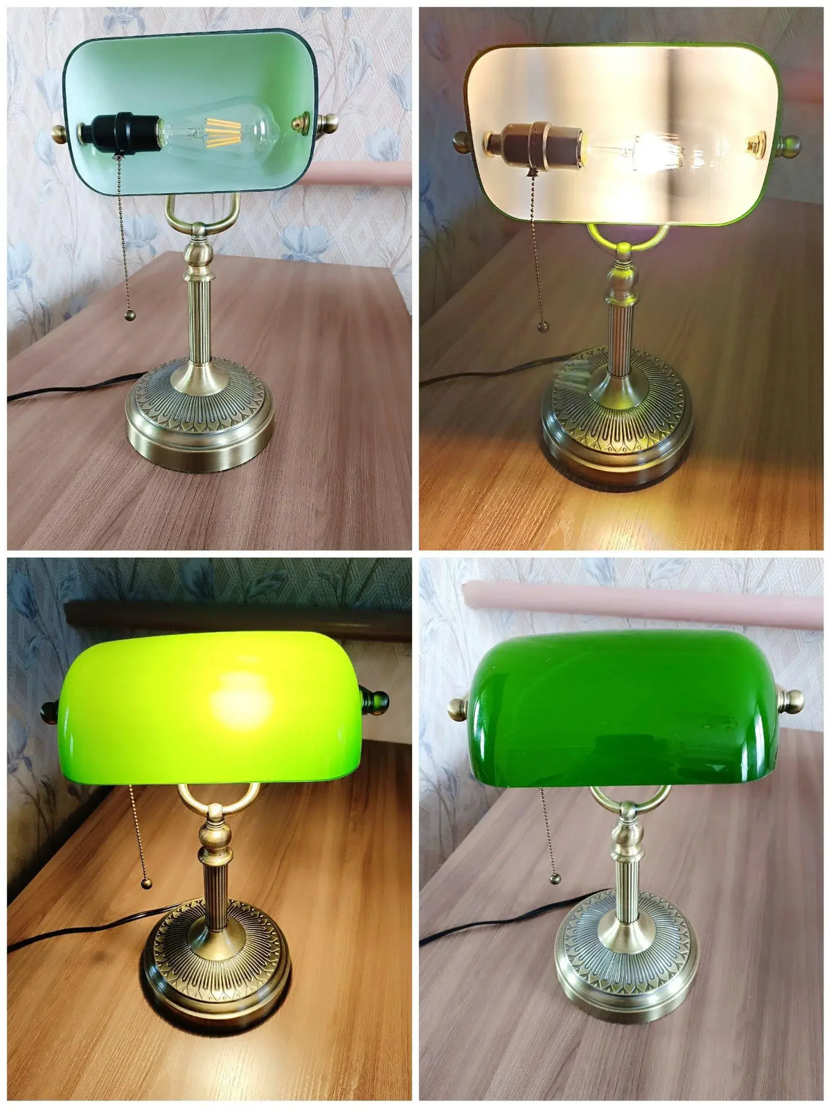 Classical Glass Bankers Desk Lamp With Zipper Switch Home Office