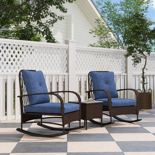 Outsunny Outdoor Rattan Patio Rocking Chairs And Coffee Table Set