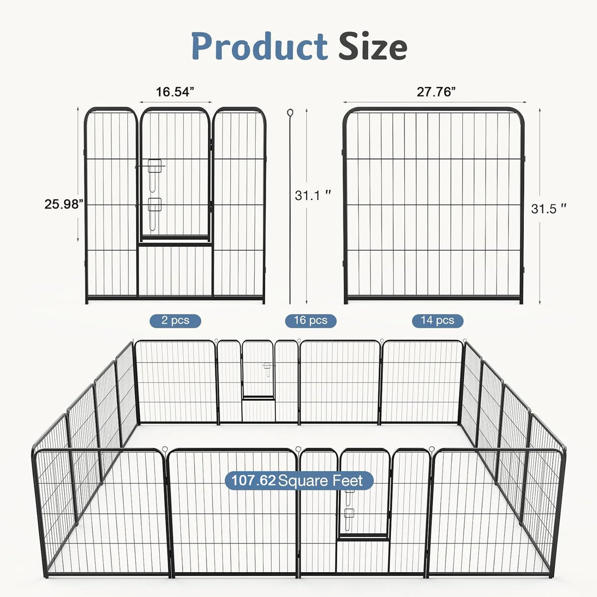 JHK Foldable Metal Dog Playpen Fence for Indoor Outdoor Exercise