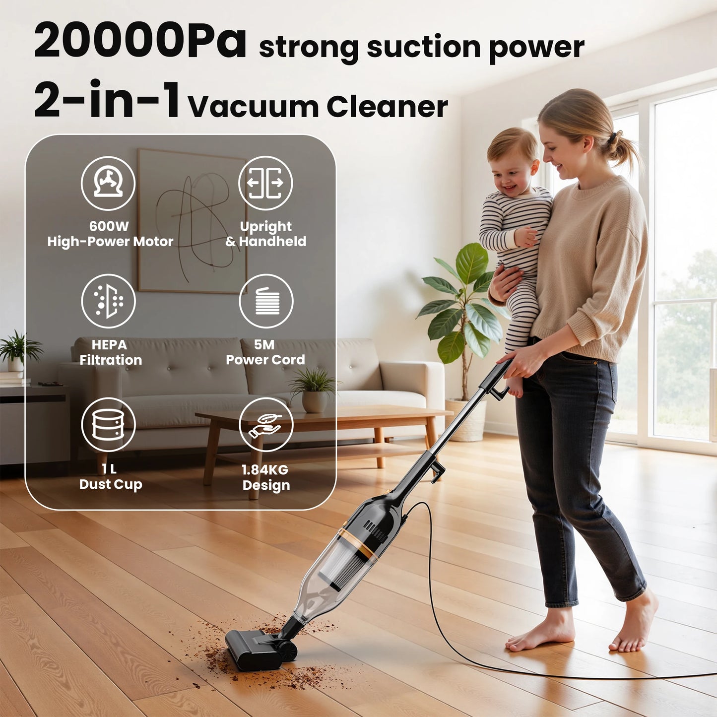 INSE 600W Corded Vacuum Cleaner 3-In-1 Handheld For Home