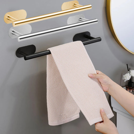 Stainless Steel Adhesive Towel Bar with Hook for Bathroom Kitchen