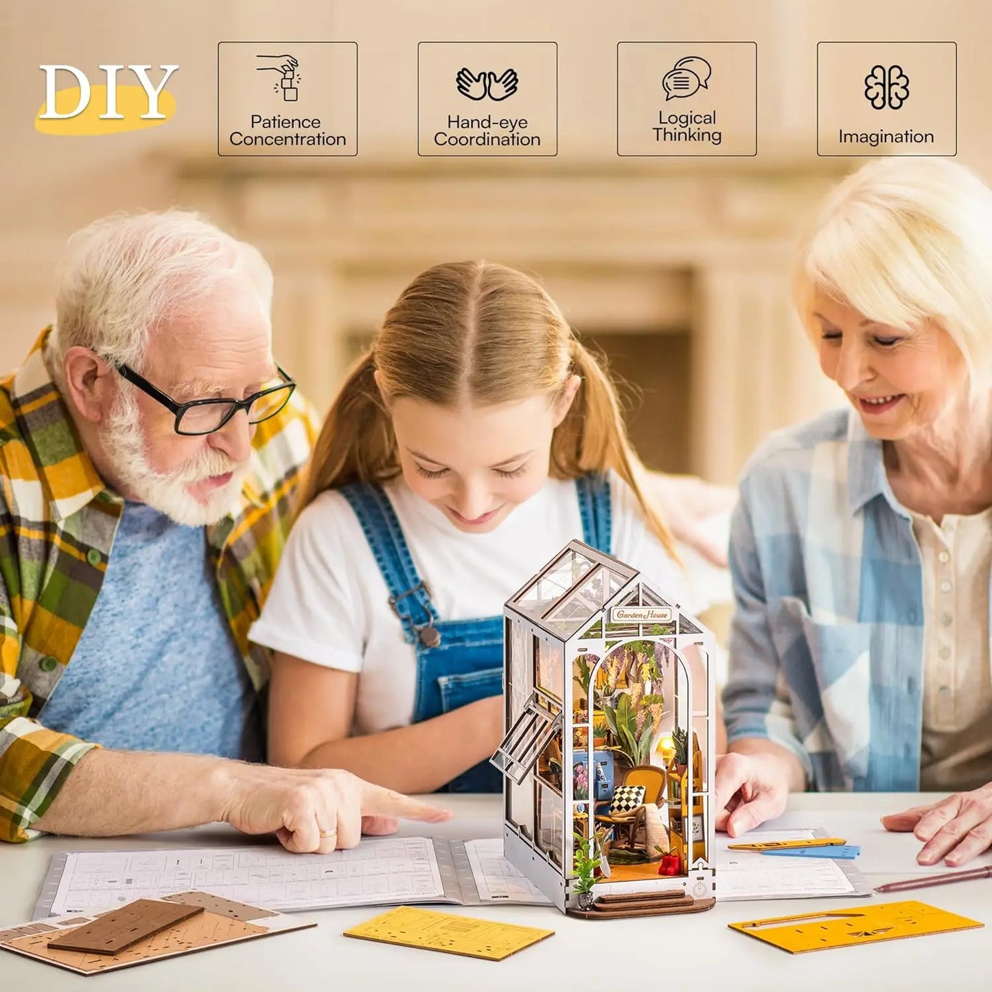 Robotime Diy Book Nook Wooden Miniature Doll House For Bookshelf
