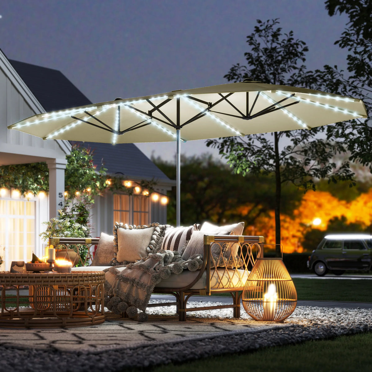 Outsunny Solar LED Patio Umbrella With UV Protection And Shade