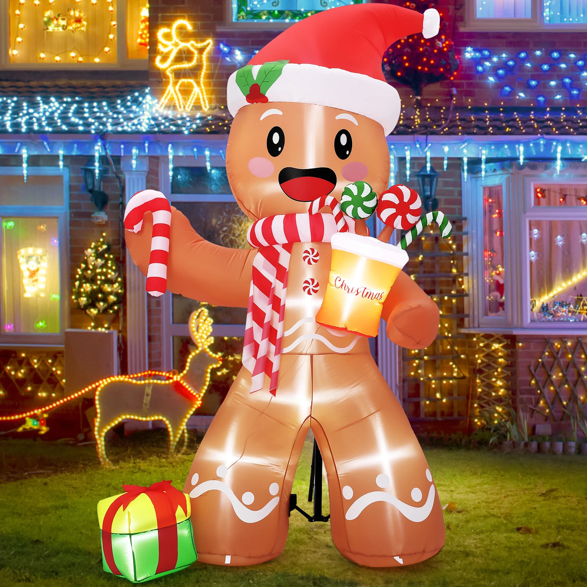 HiMISS Lighted Inflatable Gingerbread Man Christmas Yard Decoration