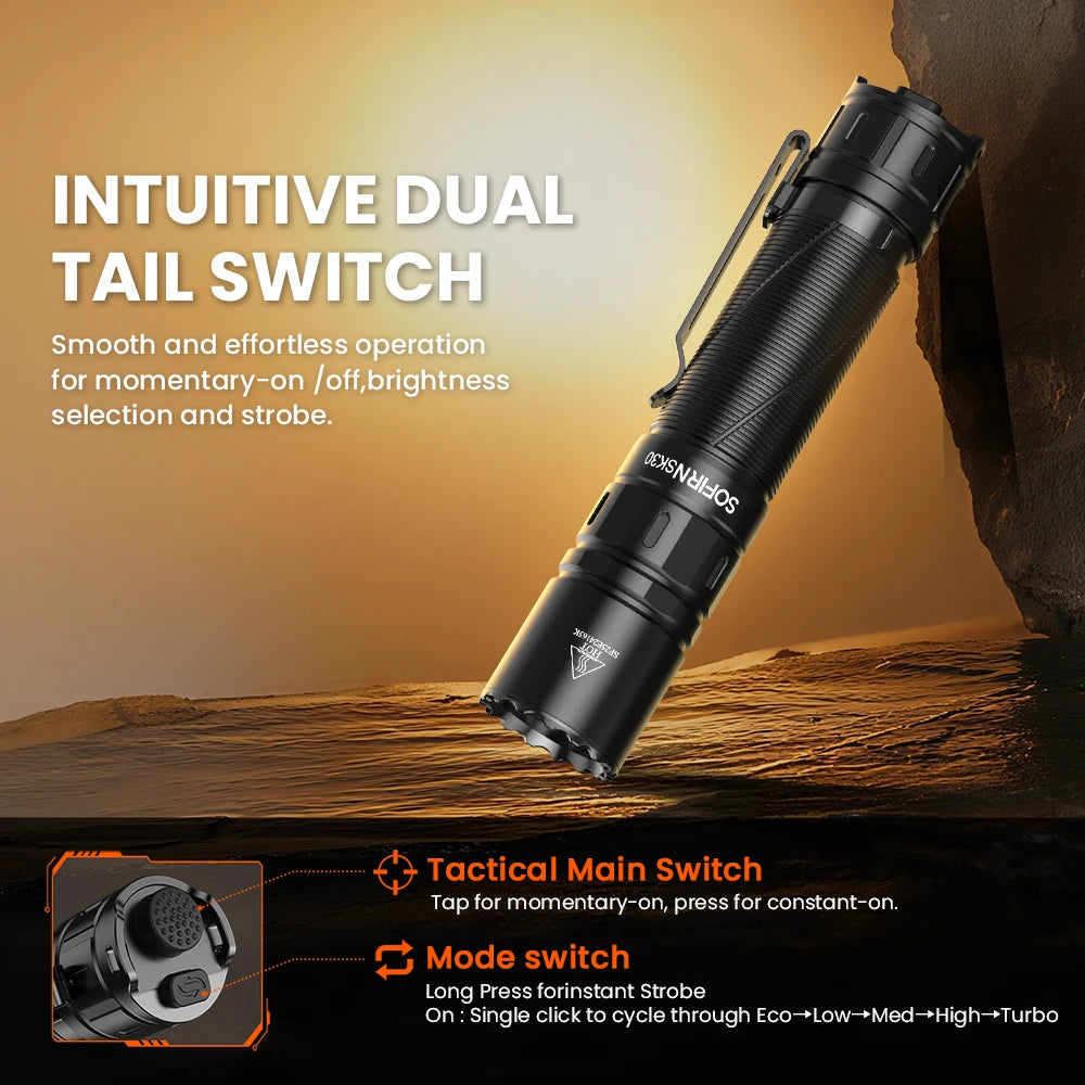 Sofirn SK30 3000 Lumen 6000K Tactical USB C Flashlight Rechargeable