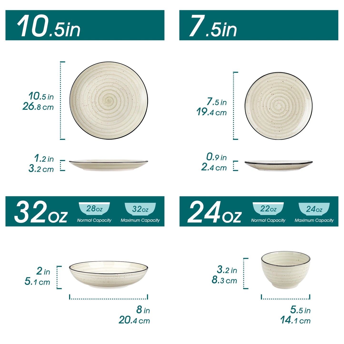Malacasa Beige Ceramic Dinnerware Set Handpainted Spiral Pattern For Six