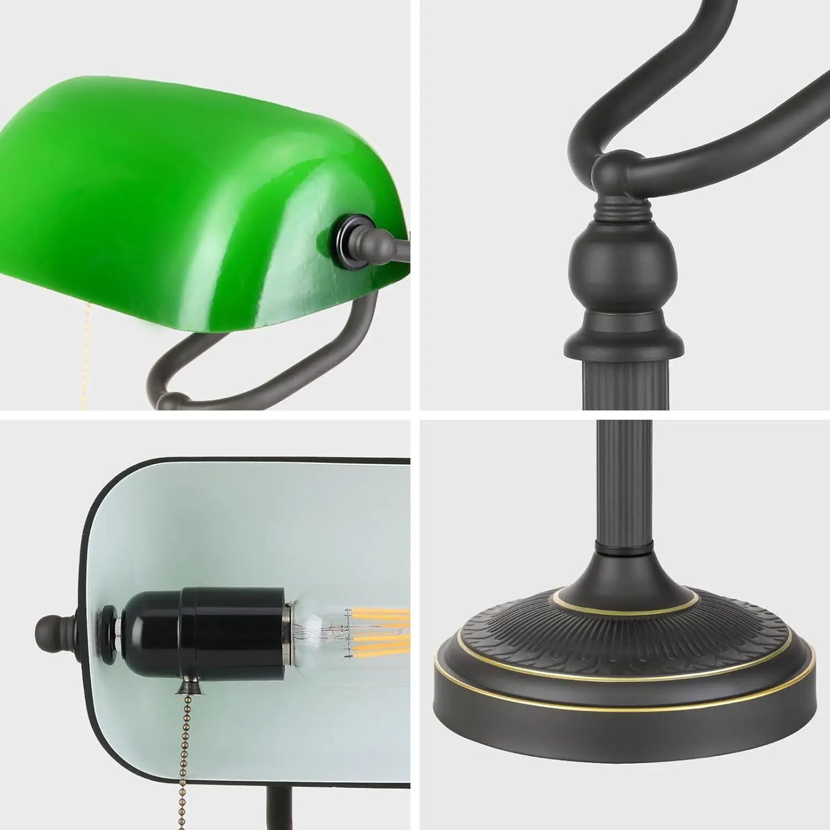 Classic Glass Banker Lamp With Pull Chain E27 Desk Light