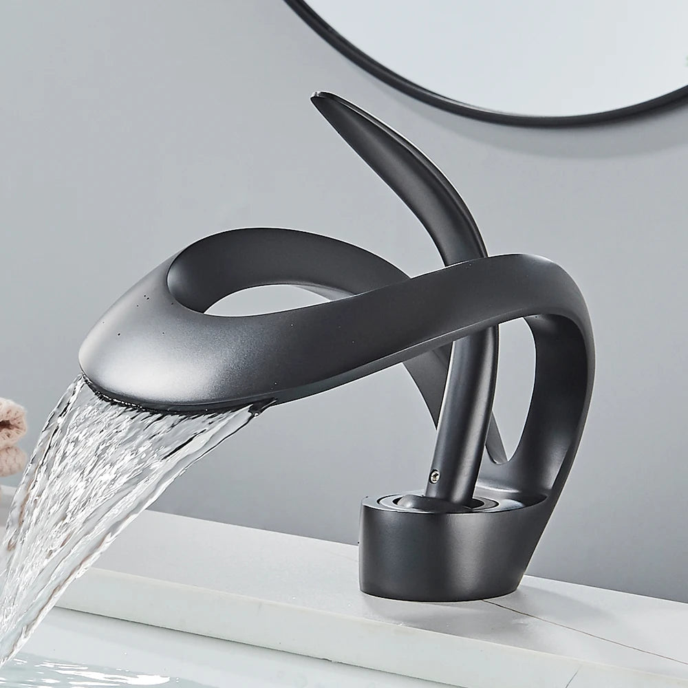 Rozin Basin Faucet Waterfall Deck-Mount Hot Cold Mixer Tap