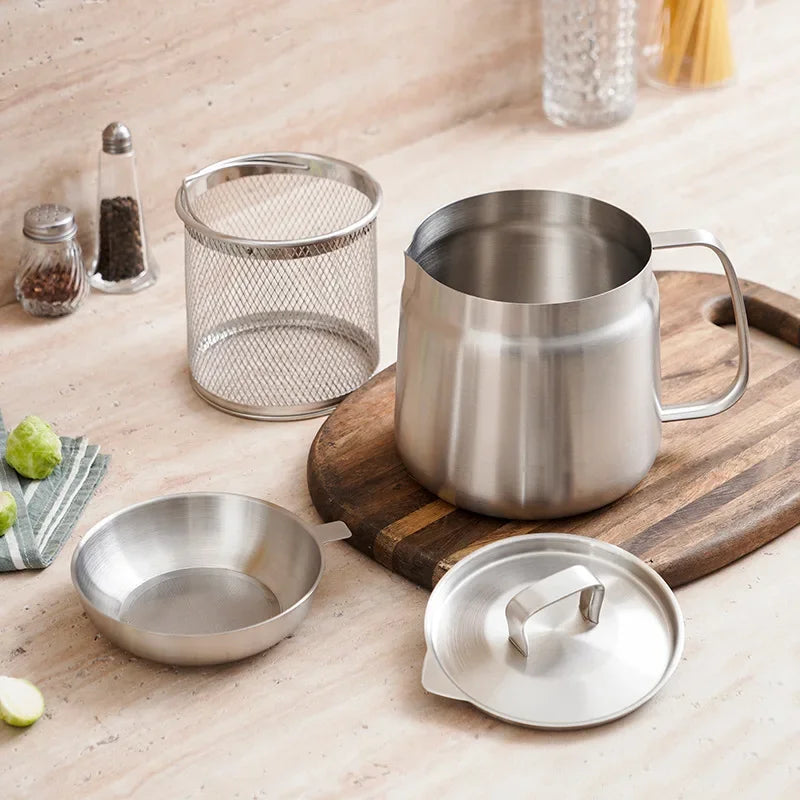 Stainless Steel Fryer Pot With Strainer Basket And Oil Filter